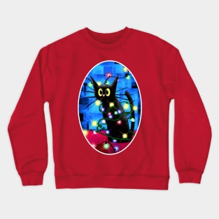 Cat and Christmas Tree Lights Crewneck Sweatshirt